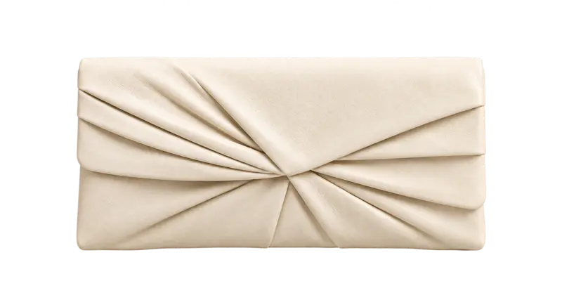 Ivory pleated leather evening clutch