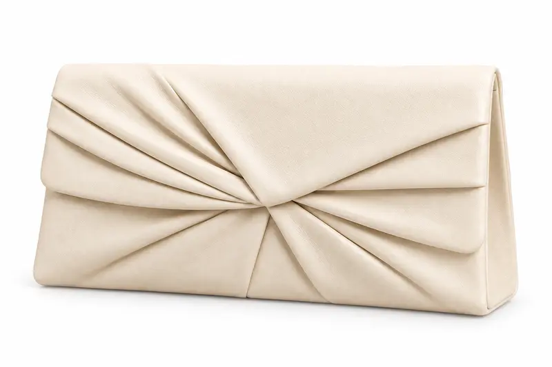 Ivory pleated leather evening clutch